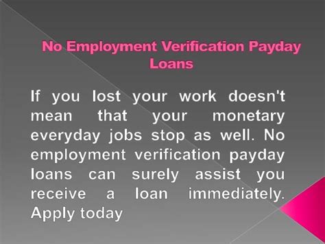 No Employment Verification Loans